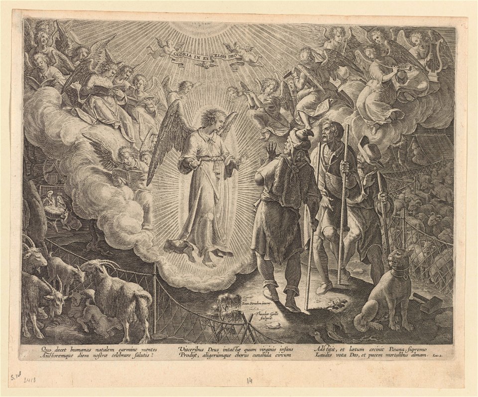 The Annunciation to the Shepherds ca.1589 print by Stradanus, S.IV 2413, Prints Department, Royal Library of Belgium