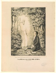 The angel Moroni delivering the plates of the Book of Mormon to Joseph Smith jun. LCCN2003680615