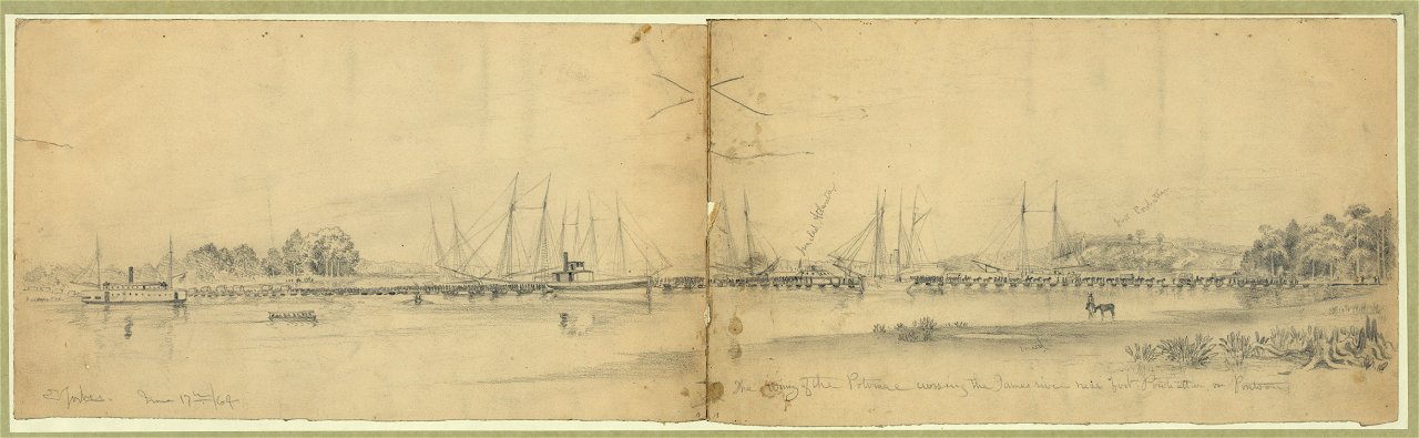 The Army of the Potomac crossing the James River near Fort Powhattan on pontoons LCCN2004661423