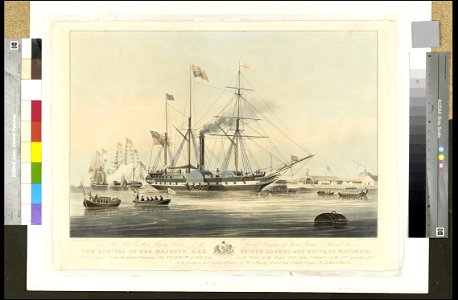 The arrival of Her Majesty, - Prince Albert, and Suite at Woolwich, on board the General Steam Navigation Company's Ship 'Trident' - on the return of the Royal Visit from Scotland - 1842 RMG PY8905