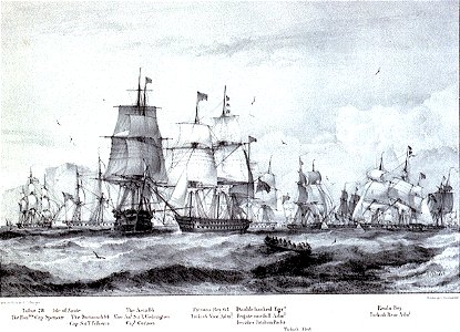 The Asia, and Patrona Bey's ship, Turkish Fleet, in close contact, surrounded by other vessels 1-6 Oct 1827 PW4829