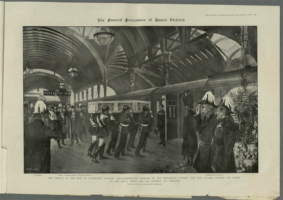 The arrival of the Bier at Paddington Station non-commissioned Officers of the Household Cavalry and Foot Guards bearing the coffin to the Royal train for its journey to Windsor (5254886)