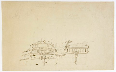The Battle of the Glorious First of June, 1794; stern views of the captured French ships 'L'America' and 'La Juste' RMG PU8700