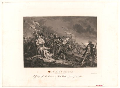 The battle at Bunker's Hill - the path to liberty is bloody (Franklin) - painted by Col. Trumbull ; engraved by J.N. Gimbrede. LCCN2004672438. Free illustration for personal and commercial use.