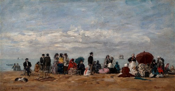 The Beach at Trouville by Eugene Louis Boudin 1871. Free illustration for personal and commercial use.