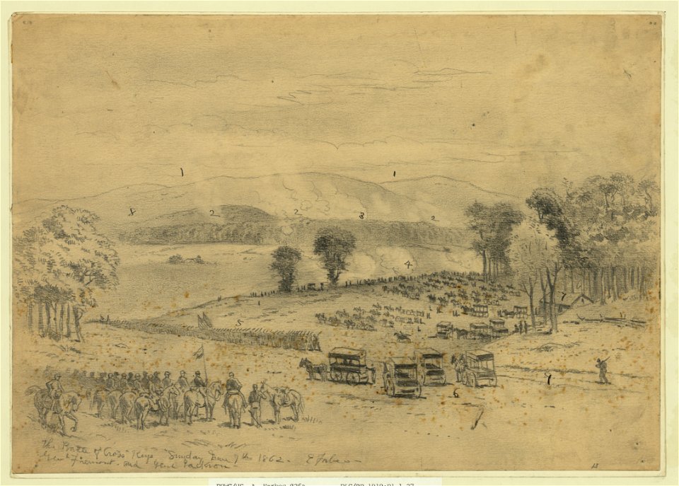 The battle of Cross Keys-Sunday June 7th 1862-Genl. Fremont and Genl. Jackson - E. Forbes. LCCN2004661885
