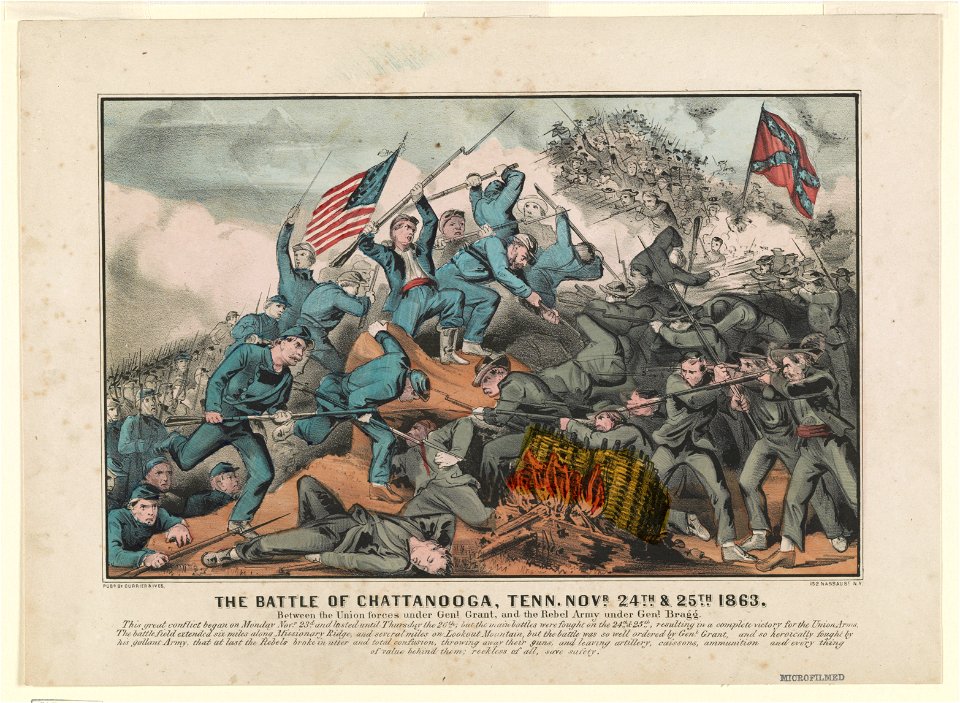 The Battle of Chattanooga, Tenn. Novr. 24th & 25th 1863- between the union forces under Genl. Grant, and the rebel army under Genl. Bragg LCCN90709048
