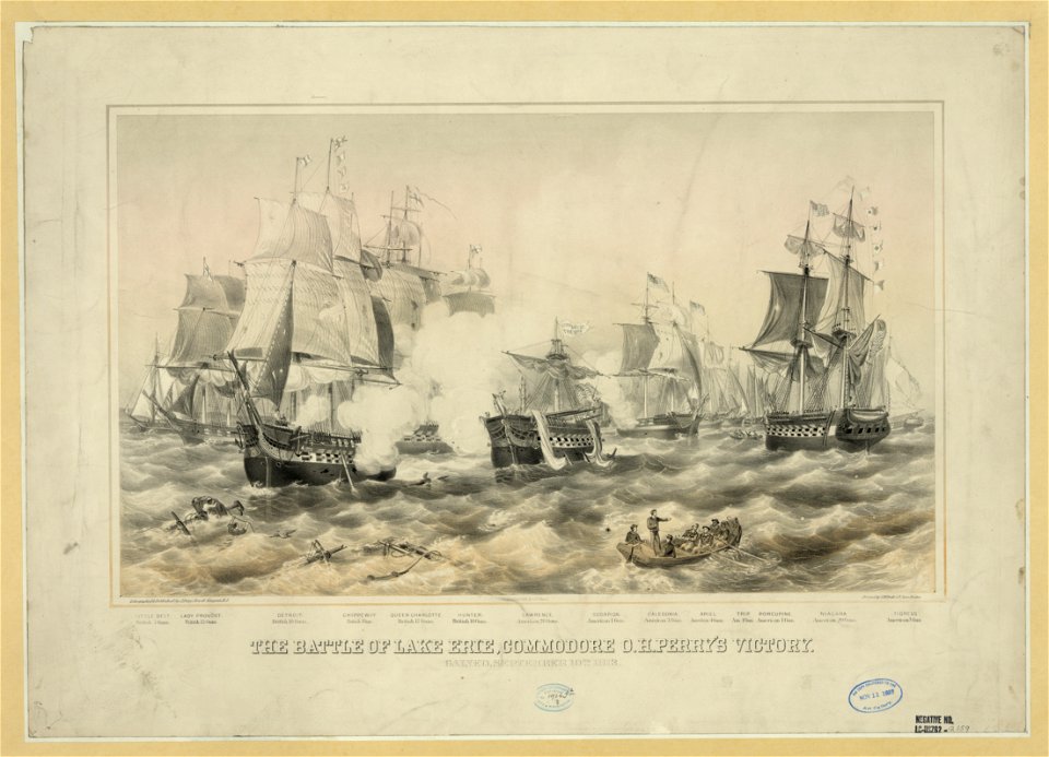 The Battle of Lake Erie, Commodore O.H. Perry's victory - Lithographed & published by J. Perry Newell, Newport, R.I.; printed by J.H. Bufford & Sons, Boston. LCCN2003673074