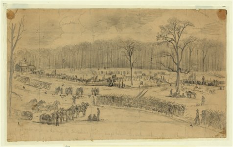 The battle of Chancellorsville. Scene at junction of U.S. ford road, and road to Rapidan River LCCN2004661923