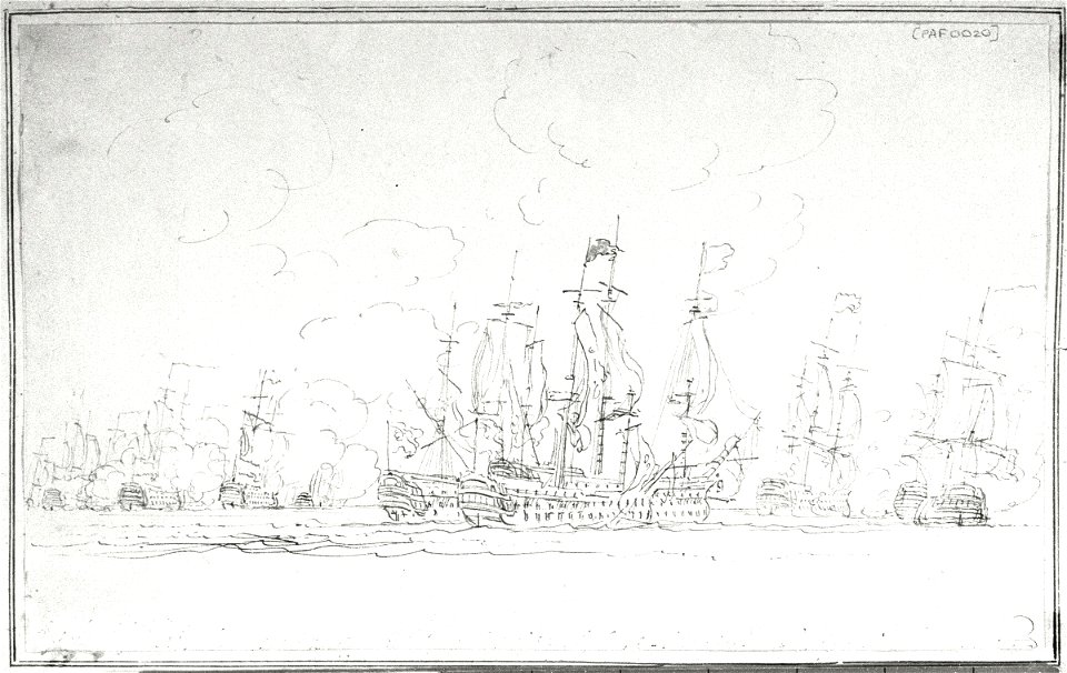 The Battle of St Vincent, 14 February 1797- Nelson in the 'Captain' takes the 'San Josef' and 'San Nicolas' RMG PW0020