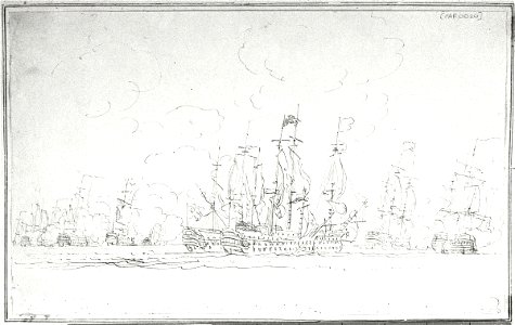 The Battle of St Vincent, 14 February 1797- Nelson in the 'Captain' takes the 'San Josef' and 'San Nicolas' RMG PW0020