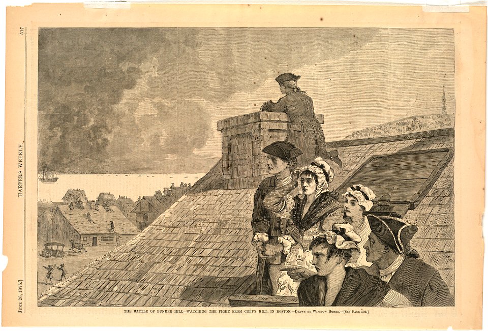 The Battle of Bunker Hill -- Watching the fight from Copp's Hill, in Boston (Boston Public Library)