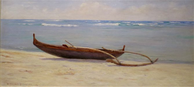 The Beach at Waikiki, an oil on canvas by D. Howard Hitchcock in 1896, Bishop Museum