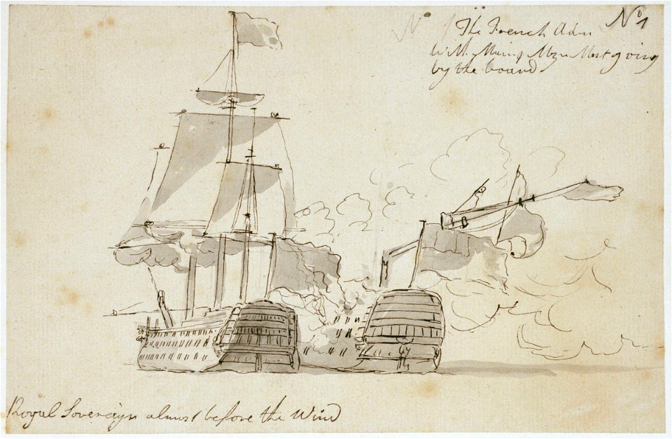The Battle of the Glorious First of June, 1794; the 'Royal Sovereign' and the 'Terrible' (No.1) RMG PU8699