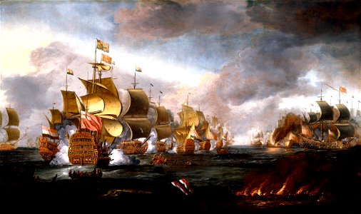 The Battle of Lowestoft, 3 June 1665 - Engagement between the English and Dutch Fleets by Adriaen Van Diest. Free illustration for personal and commercial use.