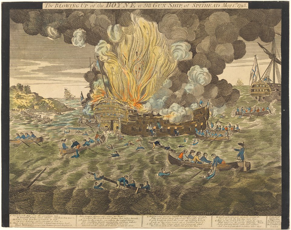 The Blowing up of the Boyne, a 98 Gun Ship, at Spithead, May 1st 1795 RMG PY0754