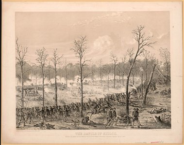 The Battle of Shiloh. Charge and taking of a New Orleans battery by the 14th Regt. Wisconsin Volunteers Monday. April 7, 1862 - sketched by A.E. Mathews, 31st Regt. O.V. ; lith. by Ehrgott, LCCN2003653260