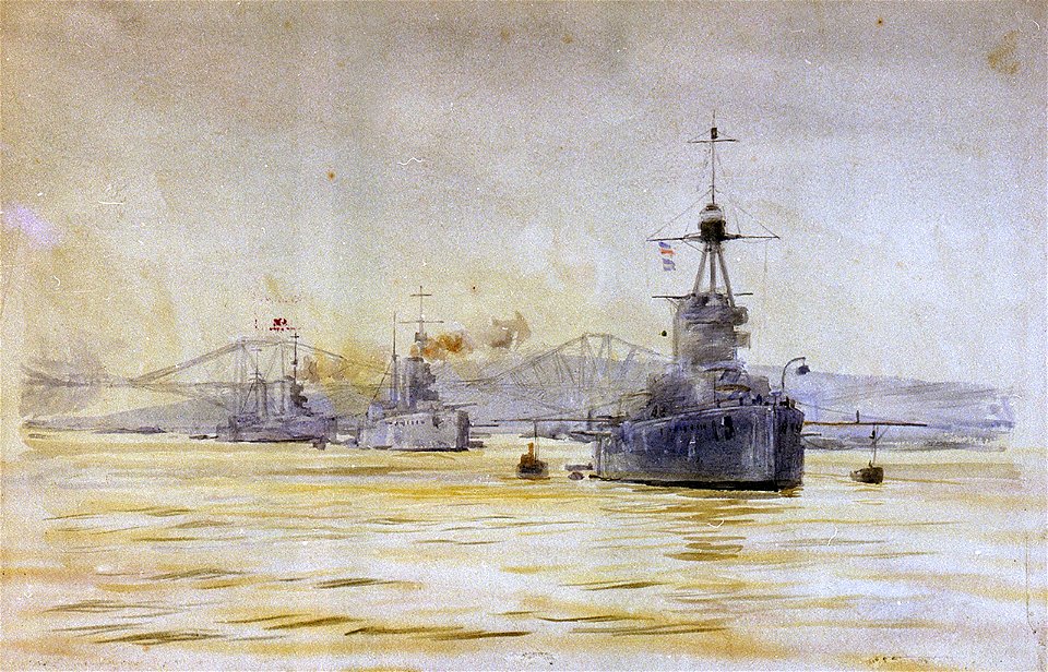 The battle-cruisers HMS 'Princess Royal', 'Lion' and 'Tiger' , moored below the Forth Bridge RMG PW1762