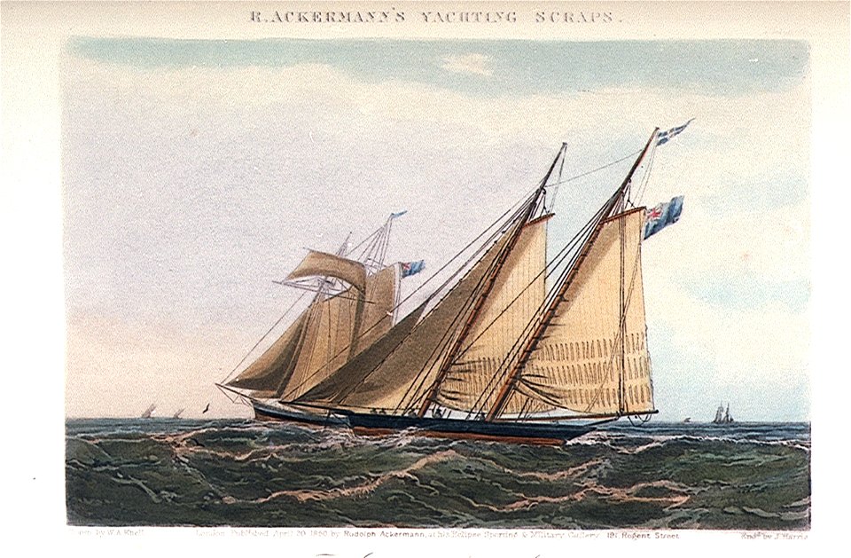 The Bianca Schooner Yacht. R.Ackermann's Yachting Scraps RMG PU6545