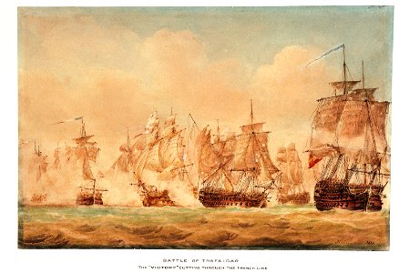 The Battle of Trafalgar, 21 October 1805; The 'Victory' cutting through the French line RMG PW5881