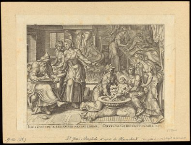 The Birth and Naming of St John The Baptist 1564 print by Maarten van Heemskerck, S.I 55747, Prints Department, Royal Library of Belgium