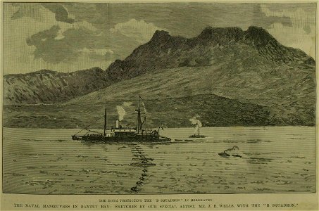 The Boom protecting the 'B' Squadron in Berehaven, Bantry Bay - ILN 1888