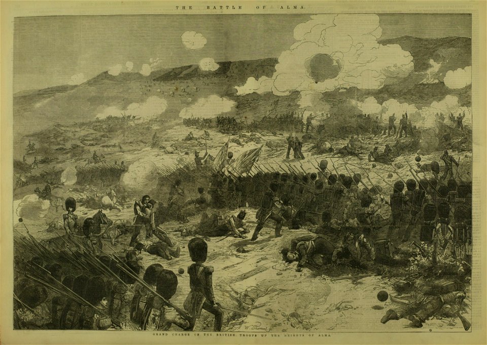 The Battle of Alma, the British Troops on the Heights of Alma, Grand Charge of the Guards - ILN 1854