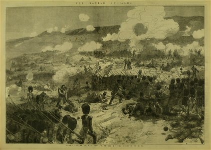 The Battle of Alma, the British Troops on the Heights of Alma, Grand Charge of the Guards - ILN 1854