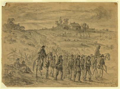 The battle of Gettysburg-Prisoners belonging to Gen. Longstreet's Corps captured by Union troops, marching to the rear under guard - E.F. LCCN2004661815