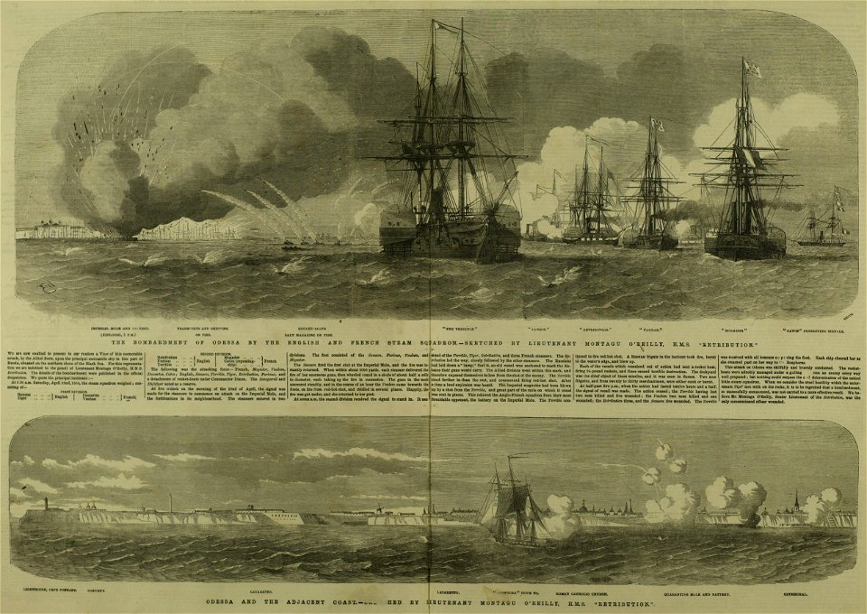 The Bombardment of Odessa by the English and French Steam Squadron - ILN 1854