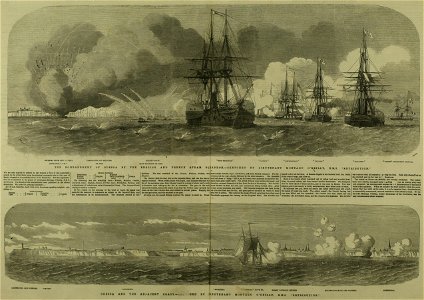 The Bombardment of Odessa by the English and French Steam Squadron - ILN 1854. Free illustration for personal and commercial use.