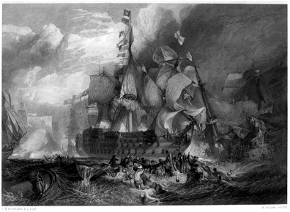 The Battle of Trafalgar engraving by William Miller after J M W Turner R698