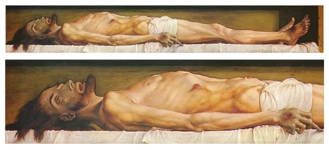 The Body of the Dead Christ in the Tomb, and a detail, by Hans Holbein the Younger
