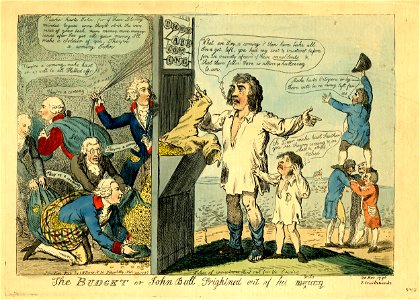The budget or John Bull frightened out of his money (scored through and replaced by) wits (BM 1868,0808.6565)