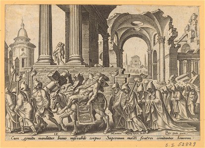 The Burial of Samson 1569 print by Maarten van Heemskerck, S.I 52829, Prints Department, Royal Library of Belgium