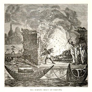 The Burning Ghaut at Calcutta, an engraving from 1881. Free illustration for personal and commercial use.