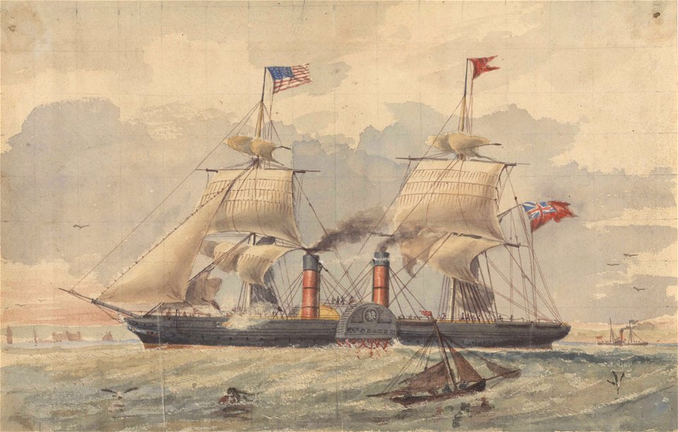 The British and South American Royal Mail Steam Ship Arabia Capt Judkin, leaving on her first voyage to New York, Jan 1st 1852 RMG PY0274