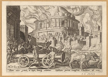 The Chaldeans Carrying Away the Pillars of The Temple of Jerusalem 1569 print by Maarten van Heemskerck, S.I 52833, Prints Department, Royal Library of Belgium