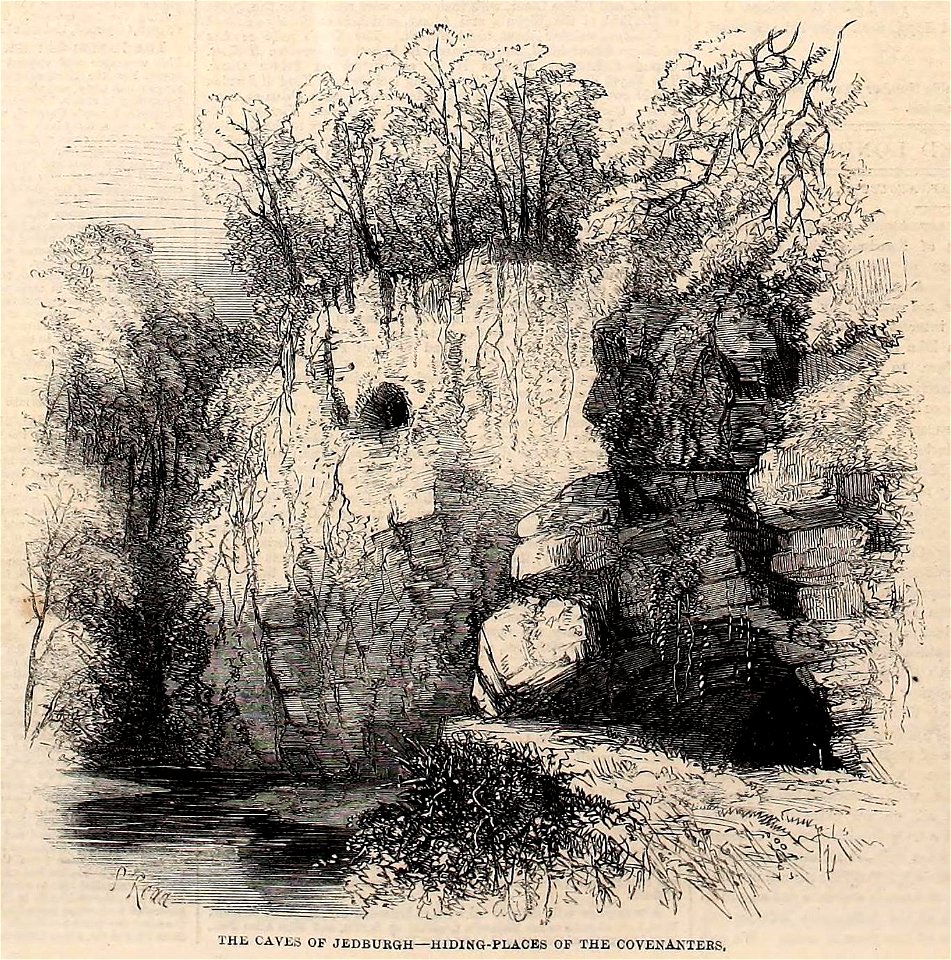 The Caves of Jedburgh, hiding places of the Covenanters - ILN 1861 (14779611932) (cropped)