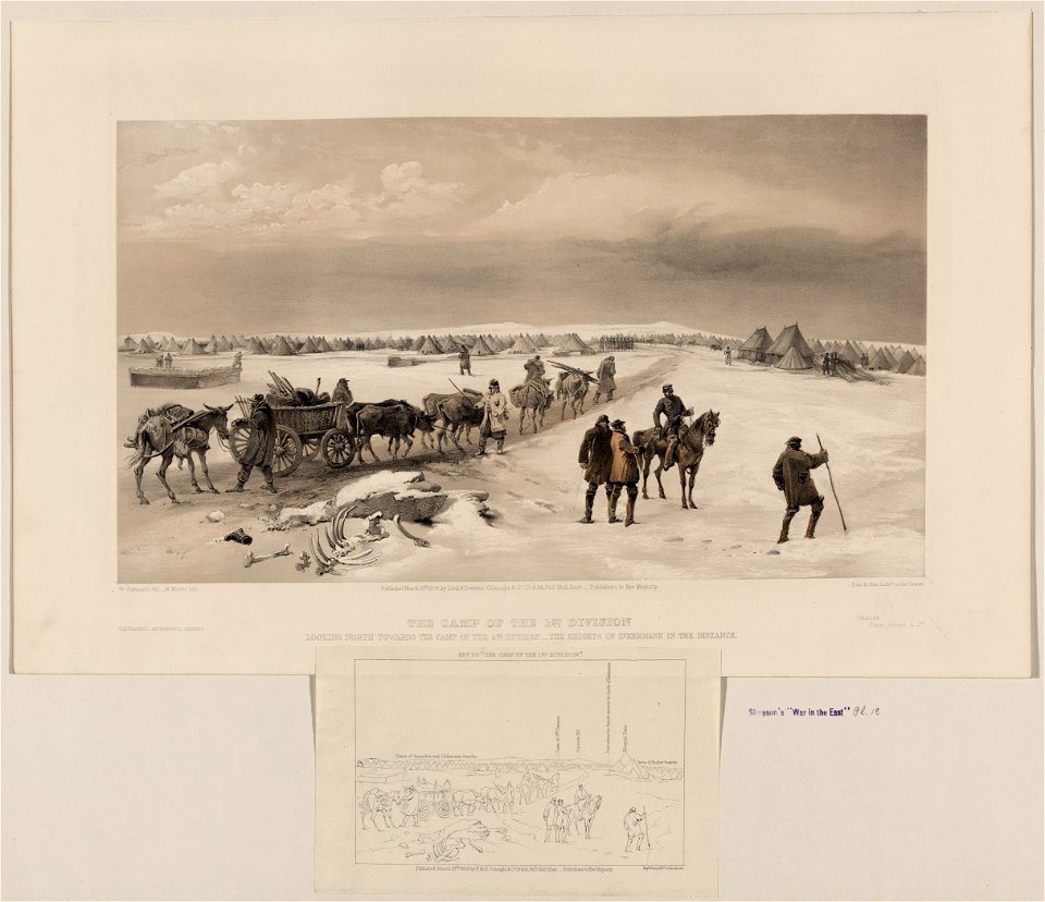 The camp of the 1st Division, looking north towards the camp of the 2nd Division - the heights of Inkermann in the distance - W. Simpson del. ; M. Morin lith. LCCN2004672577
