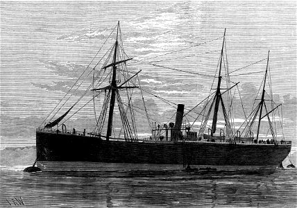 The Bywell Castle, Screw-Steam Collier, as she lay at Deptford after the collision. Free illustration for personal and commercial use.