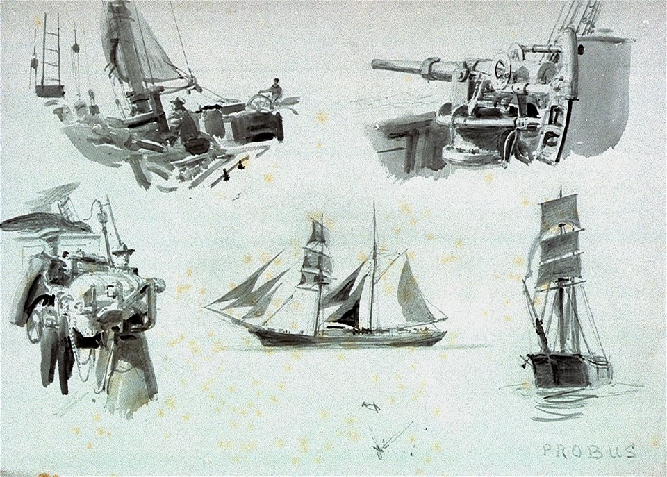 The brigantine HMS 'Probus' (ex-'Thirza'), with deck views on board RMG PV0058