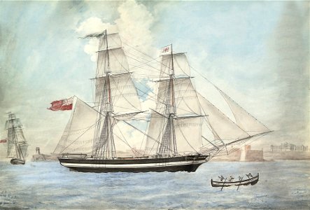 The brig Devonian of Sunderland, Thomas Stamper master, in Maltese waters, by Cammillieri, 1849
