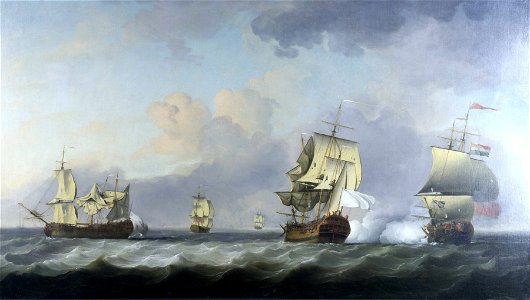 The Capture of the 'Marquise d'Antin' and 'Louis Erasme' by the English Privateers 'Duke' and 'Prince Frederick', 10 July 1745 RMG BHC0366. Free illustration for personal and commercial use.