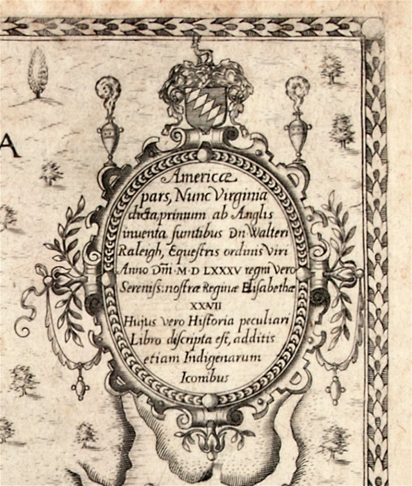 The Carte of all the Coast of Virginia by Theodor de Bry - top right corner detail