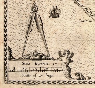 The Carte of all the Coast of Virginia by Theodor de Bry - bottom left corner detail