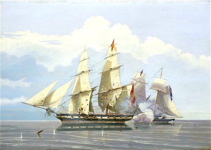 The capture of the slaver 'Formidable' by HMS 'Buzzard', 17 December 1834 RMG BHC0625