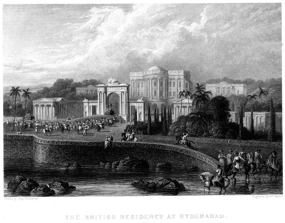 The British Residency at Hyderabad engraving by William Miller after Capt Grindley