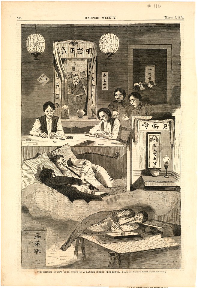 The Chinese in New York -- Scene in a Baxter Street club-house (Boston Public Library)