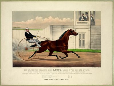 The celebrated trotting mare Lucy, passing the Judges Stand- In the fourth heat. Winning the $5000 prize at Buffalo, N.Y. August 9th 1872 LCCN90715611